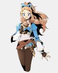  1girl blue_eyes brown_hair closed_mouth fingerless_gloves gloves jiwoo_zzzang long_hair pokemon pokemon_(game) pokemon_xy ponytail princess_zelda serena_(pokemon) simple_background smile solo the_legend_of_zelda the_legend_of_zelda:_breath_of_the_wild white_background 