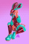  2022 ambiguous_gender anthro breath clothing female fondling_internal_bulge handles handles_on_thighs hi_res lagomorph latex leporid lucentleader mammal null_bulge panting rabbit rubber rubber_clothing rubber_suit seam_(sewing) solo tongue tongue_out 