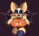  anthro big_breasts breasts chiropteran cleavage_cutout clothing fangs female fiinel hi_res huge_breasts jack-o&#039;-lantern legwear looking_at_viewer mammal open_mouth panties rouge_the_bat sega solo sonic_the_hedgehog_(series) stockings underwear wide_hips wings 