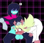  2022 absurd_res anthro balls blonde_hair blue_body blue_skin capreoline cervid clothed clothing deltarune duo fellatio female genitals hair hi_res human human_on_anthro interspecies kris_(deltarune) male male/female mammal mehdrawings noelle_holiday oral oral_penetration penetration penile reindeer sex undertale_(series) video_games 