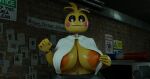  adri164 areola big_breasts breasts clothing exposed_breasts female five_nights_at_freddy&#039;s five_nights_at_freddy&#039;s_2 hi_res huge_breasts looking_at_viewer lovetaste_chica nipple_slip nipples orange_areola orange_nipples scottgames smile toy_chica_(fnaf) video_games yellow_body 