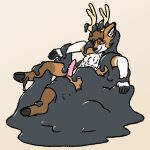 1:1 2022 anthro antlers black_goo black_hooves black_nose blush brown_body brown_fur brown_hair capreoline cervid chest_tuft cloven_hooves colored colored_sketch digital_media_(artwork) erection fluffybuck fluffybuck_(character) fur genitals hair hooves horn lifted looking_down male mammal messy open_mouth orange_eyes partially_submerged penis pink_penis simple_background sketch slime smile solo spots spotted_body tan_background tuft white-tailed_deer white_body white_fur white_spots 