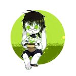  1:1 2015 anthro asnnonaka black_bottomwear black_clothing black_hair black_nose black_pants bottomwear chibi clothed clothing dated floppy_ears front_view full-length_portrait fur green_eyes hair lagomorph leporid long_ears male mammal mouth_closed pants plant plant_pot portrait potted_plant rabbit signature simple_background sitting solo square_glasses topwear white_body white_clothing white_fur white_topwear 