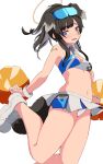  1girl absurdres akinoji_(akiponpon27) animal_ears bangs black_hair blue_archive blush breasts cheerleader cleavage crop_top dog_ears dog_girl dog_tail eyewear_on_head goggles goggles_on_head halo hibiki_(blue_archive) hibiki_(cheerleader)_(blue_archive) highres long_hair looking_at_viewer medium_breasts midriff navel open_mouth panties pantyshot pleated_skirt pom_pom_(cheerleading) simple_background skirt sleeveless solo tail underwear white_background white_panties 