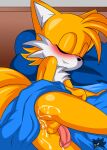  anus balls bed bed_sheet bedding bodily_fluids butt cum cum_in_ass cum_inside eyes_closed flushed fur furniture genital_fluids genitals girly hi_res male miles_prower penis pillow sega sirjzau sleeping solo sonic_the_hedgehog_(series) tired yellow_body yellow_fur 