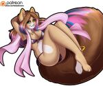  anthro big_breasts big_tail brassiere breasts clothing colored_tail glistening glistening_hair hair herm heterochromia highlights_(coloring) intersex long_hair mammal panties peebee rodent sciurid solo swimwear underwear volodyanocturne 