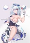  black_choker breasts chain choker cleavage covering covering_breasts dress floating floating_object gloves highres kamishiro_rita large_breasts one_breast_out prism_project surprised tears thick_thighs thighs torn_clothes torn_dress 
