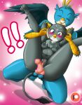  anthro anthrofied avian blue_body blue_feathers blush boastudio breasts feathers female friendship_is_magic full_nelson gabby_(mlp) gallus_(mlp) genitals gryphon hi_res male male/female my_little_pony mythological_avian mythology nude penis pussy 