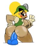  anthro armor big_breasts blonde_hair blush bodily_fluids breasts butt clothed clothing crouching digital_media_(artwork) dragoonwashere female genitals goomba goombella hair headgear helmet hi_res humanoid looking_at_viewer looking_back mario_bros nintendo nipples not_furry paper_mario penis pussy rear_view sex simple_background solo video_games 