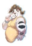  2022 anthro band-aid bandage bawp belly clothing felid hi_res humanoid_hands kemono licho_(tas) lifewonders male mammal moobs overweight overweight_male pantherine shirt solo tiger tokyo_afterschool_summoners topwear video_games white_body 