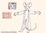  baggy_clothing clothing emellond genitals hi_res line_art looking_at_viewer male mammal miki_mokk mouse murid murine on_one_leg penis rodent smile smug solo speech_bubble standing t-pose 
