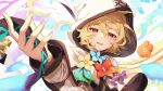  alex_(dragalia_lost) anniversary dragalia_lost fingernails flower half-closed_eyes happy highres hood hood_up nakabayashi_zun orange_hair petals robe short_hair smile white_robe 