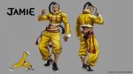  1boy antenna_hair black_hair braid braided_ponytail breakdance capcom character_name chinese_clothes copyright crop_top full_body gourd jamie_(street_fighter) midriff multiple_views navel official_art reference_sheet shoes sneakers street_fighter street_fighter_6 takayuki_nakayama turnaround 