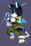  2016 2:3 anthro asnnonaka black_body black_fur black_hair blue_clothing blue_eyes blue_horn blue_shirt blue_t-shirt blue_topwear blue_wings bottomwear chibi clothed clothing dated domestic_cat felid feline felis full-length_portrait fur glistening glistening_eyes glistening_pawpads green_bottomwear green_clothing green_pants green_topwear hair horn looking_at_viewer male mammal messy_hair pants pawpads pink_pawpads portrait pupils shirt short_hair signature simple_background slit_pupils solo t-shirt three-quarter_view topwear translucent translucent_wings white_body white_clothing white_fur white_shirt white_t-shirt white_topwear wings 