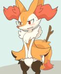  2017 ambiguous_gender anthro biped blush bodily_fluids braixen clean_diaper covering covering_self diaper dipstick_tail embarrassed fangs fur generation_6_pokemon hand_on_diaper hi_res looking_away markings multicolored_tail nintendo pokemon pokemon_(species) solo standing stick tail_markings touching_diaper video_games wadorigi white_body white_fur yellow_body yellow_fur 