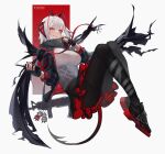  1girl absurdres antennae arknights artist_name demon_girl demon_horns demon_tail gun highres horns jacket lufi_ays short_hair skirt tail two-tone_background w_(arknights) weapon white_hair yellow_eyes 