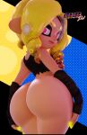  2022 3d_(artwork) absurd_res agent_3_(splatoon) animal_humanoid big_butt blonde_hair butt cephalopod cephalopod_humanoid clothing digital_media_(artwork) female fingerless_gloves flat_chested geodat64 gloves glowing glowing_eyes hair handwear hi_res huge_butt humanoid inkling looking_back marine marine_humanoid mollusk mollusk_humanoid nintendo octarian octoling pattern_background pseudo_hair purple_eyes simple_background solo splatoon tentacle_hair tentacles video_games 