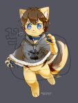  2017 3:4 anthro asnnonaka blue_collar blue_eyebrows blue_eyes blue_pawpads bottomless brown_body brown_fur brown_hair brown_tail cheek_tuft clothed clothing collar dated domestic_cat elbow_tuft eyebrow_through_hair eyebrows facial_tuft featureless_crotch felid feline felis front_view full-length_portrait fur glistening glistening_eyes grey_background grey_clothing grey_topwear hair looking_at_viewer male mammal messy_hair pawpads portrait short_hair signature simple_background solo topwear translucent translucent_hair tuft yellow_body yellow_fur yellow_tail 