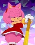  2022 abstract_background amy_rose anthro bigdon1992 black_nose breasts clothed clothing digital_media_(artwork) dress eulipotyphlan eyelashes eyes_closed female fingers gloves handwear hedgehog hi_res mammal panties panty_shot patreon sega smile solo sonic_the_hedgehog_(series) thick_thighs underwear 