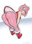  2022 accessory amy_rose anthro bent_over big_butt blush boots breasts butt clothed clothing digital_media_(artwork) dress eulipotyphlan female footwear fur genitals gloves green_eyes hair hair_accessory hairband handwear hedgehog hi_res kneeling looking_at_viewer looking_back loshon mammal one_eye_closed panties panties_around_legs panties_down partially_clothed pink_body pussy rear_view sega simple_background smile solo sonic_the_hedgehog_(series) underwear underwear_down video_games wink winking_at_viewer 