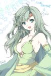  1girl :d aged_up breasts cape collarbone dated detached_sleeves final_fantasy final_fantasy_iv green_eyes green_hair hair_ornament long_hair looking_at_viewer open_mouth rydia_(ff4) smile solo sono_kichi star_(symbol) 