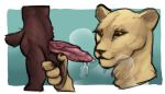  anthro ball_fondling balls big_dom_small_sub big_penis bite biting_lip black_lips bodily_fluids brown_body brown_fur claire_the_lion dominant dominant_female duo felid female fluffy fluffy_tail fondling fur genital_fluids genitals glistening glistening_genitalia glistening_penis holding_balls huge_penis humanoid imminent_blowjob lagomorph larger_female leporid lion lips male mammal md34 musk musky_cock pantherine pawpads penis precum pubes rabbit short_ears short_fur size_difference small_but_hung smaller_male smile submissive submissive_male tan_body tan_fur thick_penis yellow_eyes 