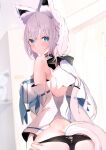  1girl absurdres animal_ears aqua_eyes ass black_panties blush breasts fox_ears fox_girl fox_tail highres hololive large_breasts long_hair looking_at_viewer niku_(hamuchang) panties shirakami_fubuki solo tail underwear virtual_youtuber white_hair 