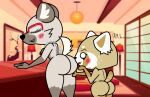  absurd_res aggressive_retsuko ailurid anthro bent_over big_breasts big_butt black_nose blurred_background blush blush_lines bodily_fluids breasts brown_body brown_breasts brown_fur brown_nipples bubble_butt butt convenient_censorship curvaceous curvy_figure detailed_background duo erect_nipples eyelashes eyes_closed eyewear female female/female fingers freckles fur gem glasses grey_body grey_butt grey_fur haida&#039;s_mother hand_on_butt hand_on_leg hand_on_thigh hi_res holding_butt holding_leg holding_thigh hourglass_figure huge_butt hyaenid inner_ear_fluff inside jealous jewelry lamp leaning leaning_forward light looking_at_another looking_at_butt mammal markings mature_anthro mature_female mr_valentine00 multicolored_body multicolored_fur necklace nipples nude open_mouth open_smile orange_body orange_fur parent pearl_(gem) pearl_necklace presenting presenting_hindquarters rear_view red_blush red_panda retsuko&#039;s_mother sanrio shaded shadow sharp_teeth short_stack signature size_difference smile spots spotted_body spotted_butt spotted_face spotted_fur spotted_markings standing striped_body striped_fur striped_markings striped_tail stripes surprise surprised_expression sweat tail_markings teeth thick_thighs tuft voluptuous white_body white_eyes white_fur wide_hips 