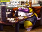  2022 absurd_res anthro belly big_belly big_breasts big_butt booth bottomwear breasts burger butt canid canine clothing container cup digital_media_(artwork) eating english_text female food fox fur furniture growling hair hi_res huge_thighs if_hell_had_a_taste mammal morbidly_obese morbidly_obese_anthro morbidly_obese_female multicolored_body multicolored_fur obese obese_anthro obese_female overweight overweight_anthro overweight_female plate ponytail shirt shorts sitting solo stuffing table text thick_thighs tiffany_brewwer topwear torn_bottomwear torn_clothing torn_shorts two_tone_body two_tone_fur viroveteruscy weight_gain 