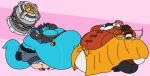  2022 anthro belly big_belly big_breasts bow_(weapon) breasts clothed clothing digital_media_(artwork) duo female fire_emblem fur hair hammer hi_res hyper hyper_belly johndraw54 kangaroo leonie_(fire_emblem) macropod mammal marsupial morbidly_obese morbidly_obese_anthro morbidly_obese_female multicolored_hair nintendo obese obese_anthro obese_female orange_hair overweight overweight_anthro overweight_female polar_bear ranged_weapon sena_(xenoblade_chronicles) simple_background smile spread_legs spreading thick_thighs tools two_tone_hair ursid ursine video_games weapon white_body white_fur wide_hips 