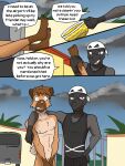  3:4 ankle_grab anthro anthrofied arm_around_shoulders assisted_exposure briefs clothed clothed/nude clothed_male_nude_male clothing comic covering covering_crotch dialogue duo embarrassed embarrassed_nude_male english_text fully_clothed fuze generation_7_pokemon grunt_(pok&eacute;mon) headkerchief hi_res holding_clothing holding_object holding_underwear kerchief leg_grab male navel nintendo nipples nude outside pantsing pokemon pokemon_(species) pokemorph public public_nudity questionable_consent ricky_(fuze) rockruff salandit shirt skull_grunt slick_(fuze) tank_top team_skull text topwear underwear video_games 