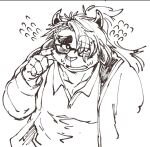  anthro catoblepas_(tas) clothed clothing exe_exem fully_clothed half-length_portrait high-angle_view lifewonders male overweight overweight_male pen_(artwork) portrait solo tokyo_afterschool_summoners traditional_media_(artwork) video_games 