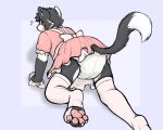  all_fours anthro blush bow_ribbon cleaning clothed clothing crossdressing diaper domestic_cat embarrassed felid feline felis footwear girly hi_res legwear looking_back maid_uniform male mammal paddedbandit pawpads paws socks solo thigh_highs uniform upskirt 