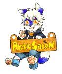  anthro artist_name asnnonaka black_clothing black_hoodie black_topwear blue_body blue_bottomwear blue_clothing blue_fur blue_pants bottomwear canid clothed clothing eyewear full-length_portrait fur glasses hair holding_object holding_sign hoodie looking_at_viewer male mammal messy_hair open_mouth open_smile orange_pupils pants pawpads pink_pawpads portrait pupils short_hair sign simple_background sitting smile solo topwear white_background white_body white_fur white_hair yellow_eyes 