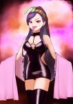  1girl bodycon breasts chrono_cross corruption dark_persona dress hairband highres long_hair looking_at_viewer open_mouth purple_hair riddel_(chrono_cross) short_dress smile solo thighhighs yami-mochi 