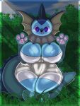  absurd_res anthro big_breasts blue_body breasts clothed clothing day eeveelution female generation_1_pokemon halcovo hi_res looking_at_viewer nintendo pawpads paws pokemon pokemon_(species) pokemorph purple_eyes solo thick_thighs tongue tongue_out vaporeon video_games 