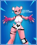  &lt;/3 &lt;3 &lt;3_eyes 2022 anthro belt blue_background border breasts choker clothing cuddle_team_leader dialogue digital_drawing_(artwork) digital_media_(artwork) embrace epic_games exclamation_point eye_scar facial_scar female fingerless_gloves fortnite fur genitals gloves handwear heart_nose hi_res hug jewelry knee_pads mammal necklace nipples outstretched_arms pink_body pink_fur pussy scar simple_background solo speech_bubble speed_lines tail_motion tailwag talking_to_viewer tongue tongue_out ursid video_games white_border zhenai 