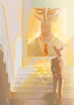  absurd_res anthro arthurtng beastars cervid clothing flower hi_res louis_(beastars) male mammal oguma_(beastars) photo plant portrait solo stairs suit 