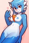  &lt;3 3_fingers areola blue_areola blue_body blue_hair blue_nipples blush breasts brown_eyes eyebrow_through_hair eyebrows eyelashes fan_character female fingers gardevoir generation_3_pokemon genitals gesture hair hi_res humanoid navel nintendo nipples nude pink_background pokemon pokemon_(species) pussy shiny_pokemon simple_background smile solo thick_thighs translucent translucent_hair tsuvida video_games waving waving_at_viewer white_body wide_hips 