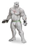  2022 anthro ballballwolf barazoku black_nose bulge chest_scar clothing colored eye_scar facial_hair facial_scar front_view full-length_portrait fur goatee gun hi_res jockstrap jockstrap_only male mammal monotone_body monotone_fur muscular muscular_anthro muscular_male navel nipples pink_nipples polar_bear portrait ranged_weapon scar simple_background solo standing underwear ursid ursine weapon white_background white_body white_fur 