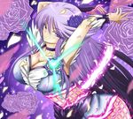  armpits bad_id bad_pixiv_id blue_eyes bow breasts cafe_au_lait_(kafeore) choker cleavage cure_moonlight dress flower gloves hair_flower hair_ornament heart heartcatch_precure! henshin large_breasts long_hair magical_girl multicolored_hair petals precure purple_hair rose solo tsukikage_yuri wrist_cuffs 