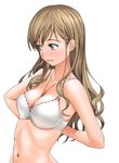  a1 adjusting_bra adjusting_clothes bangs blonde_hair blue_eyes blush bra jewelry lingerie long_hair maria-sama_ga_miteru navel necklace parted_bangs simple_background solo toudou_shimako underwear upper_body 