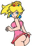  ass blonde_hair blue_eyes crown earrings jewelry looking_back mario_(series) nintendo panties ponytail princess_peach super_mario super_mario_bros. thong underwear 