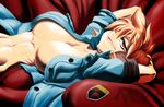  blonde_hair breasts hellsing navel open_clothes open_shirt red_eyes seras_victoria shirt smile 