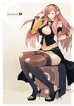  breasts cleavage cleavage_cutout evil-ss large_breasts long_hair megurine_luka midriff pink_hair solo thighhighs torn_clothes torn_legwear vocaloid 