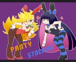  2girls animal_ears breasts bunny_girl bunnysuit cleavage multiple_girls panty_&amp;_stocking_with_garterbelt panty_(character) panty_(psg) pantyhose smile stocking_(character) stocking_(psg) wink 