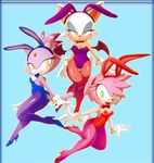  3girls amy_rose animal_ears blaze_the_cat blush bunny_girl bunnysuit cleavage furry lipstick rouge_the_bat smile sonic_the_hedgehog tail wink 
