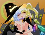  bad_anatomy bad_id bad_pixiv_id bat_wings blonde_hair blue_hair breasts cape elbow_gloves flandre_scarlet gloves halloween hat holding_hands incest interlocked_fingers isada_(daisa) jack-o'-lantern multiple_girls naked_cape nipples nude ponytail pumpkin red_eyes remilia_scarlet short_hair siblings side_ponytail sisters small_breasts touhou wings witch_hat yuri 