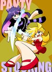  dress goth gothic gun jewelry lots_of_jewelry osusitan panty_&amp;_stocking_with_garterbelt panty_(character) panty_(psg) smile stocking_(character) stocking_(psg) sword weapon 