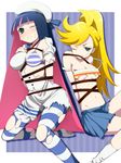  bad_id bad_pixiv_id bdsm blonde_hair blue_eyes blue_hair blush bondage bound bow bra breasts ghost_(psg) hair_bow hattori_masaki highres large_breasts lingerie long_hair multiple_girls navel panty_&amp;_stocking_with_garterbelt panty_(psg) ponytail stocking_(psg) striped striped_legwear sweatdrop tears thighhighs torn_clothes underwear wince 
